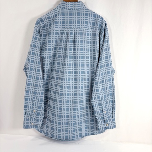 VTG Burberry London Button Down Shirt Blue Geometric Grid Check Cotton Men XL - Picture 3 of 8